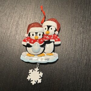 Christmas Holiday Ornament Two Penguins Pregnancy Announcement Personalize